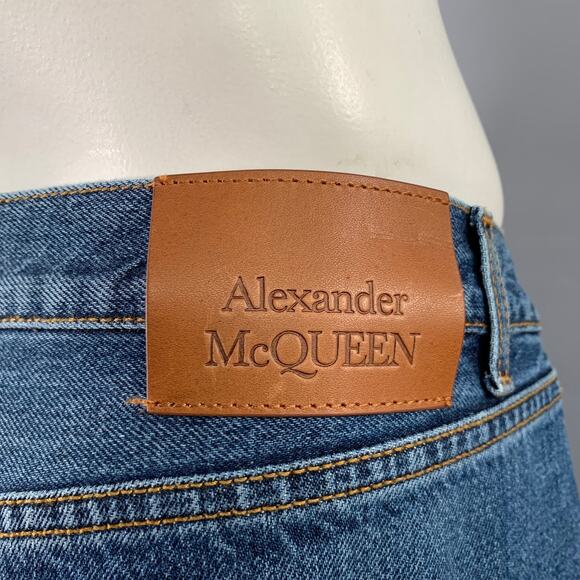 ALEXANDER MCQUEEN Size 36 Indigo Contrast Stitch Denim Button Fly Jeans - Picture 4 of 10